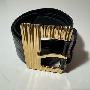 Accessories By Pearl Genuine Leather Black Belt with Gold Toned Buckle Size M